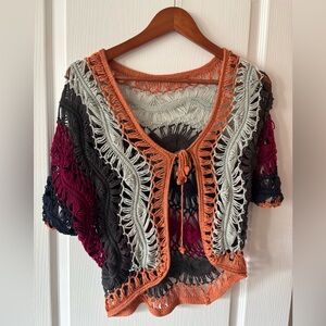 Multicolor Crochet Open-Front Sweater